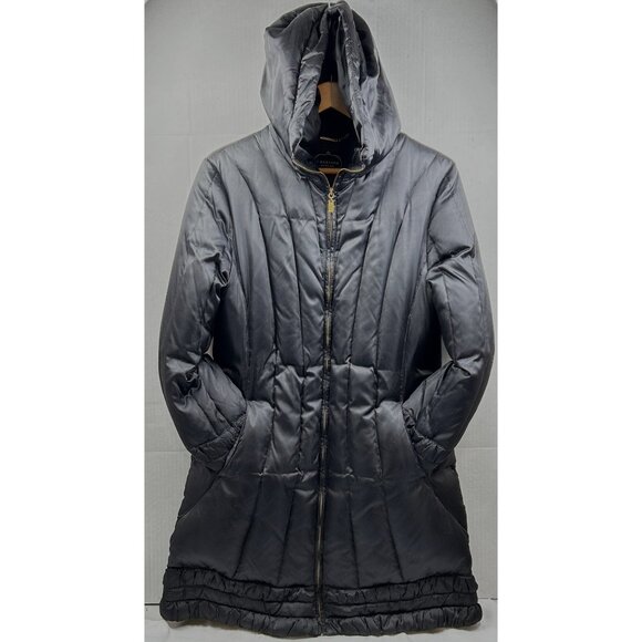 1 Madison Luxe Outerwear Puffer Coat Womens Large Long Black Down Fill Hooded - Picture 1 of 10